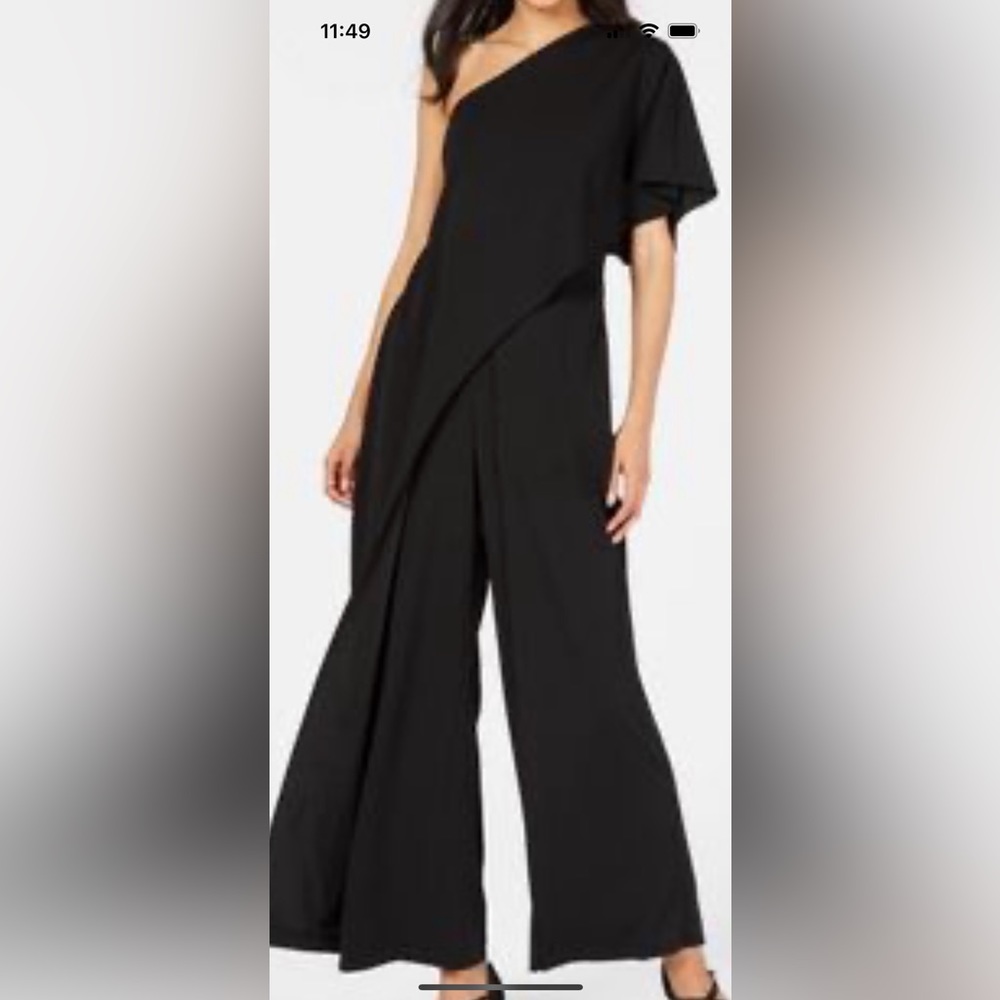 Adriana Papell  black One-shoulder jumpsuit